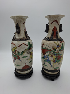 COPPIA VASI CERAMICA ORIENTALI CON SUPPO