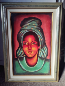 QUADRO FIGURA DONNA DIPINTO SU VELLUTO