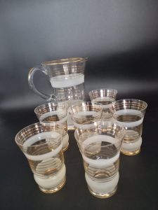 CARAFFA ANNI 50 VETRO E ORO CON 5 BICCHI